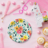 Kleurrijke zomer Bloemen Waterverf Patroon Papieren Bordje (Feest)