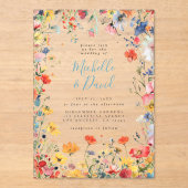 Kleurrijke zomer bloemenbruiloft acryl uitnodigingen (Voorkant)