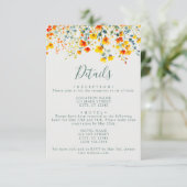 Kleurrijke zomer bloemenbruiloft details informatiekaartje (Staand voorkant)