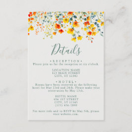 Kleurrijke zomer bloemenbruiloft details informatiekaartje