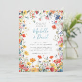 Kleurrijke zomer bloemenbruiloft kaart (Staand voorkant)