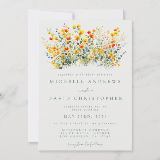 Kleurrijke zomer bloemenbruiloft kaart (Voorkant)