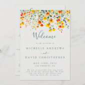 Kleurrijke zomer bloemenbruiloft programmakaart (Voorkant / Achterkant)