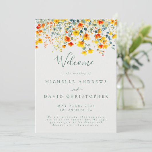 Kleurrijke zomer bloemenbruiloft programmakaart (Staand voorkant)