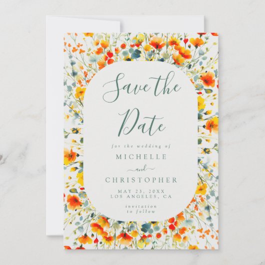 Kleurrijke zomer bloemenbruiloft save the date (Voorkant)