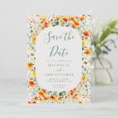 Kleurrijke zomer bloemenbruiloft save the date (Staand voorkant)