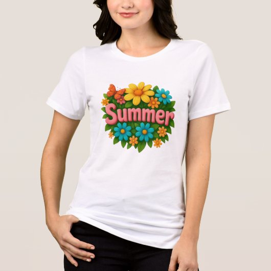 Kleurrijke zomer bloemenontwerp Tri-Blend shirt (Voorkant)