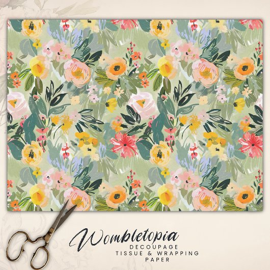 Kleurrijke zomer bloemenperzik Waterverf Decoupage Tissuepapier