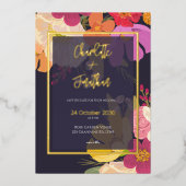 Kleurrijke zomer bloementuin bruiloft goud folie uitnodiging (Voorkant)