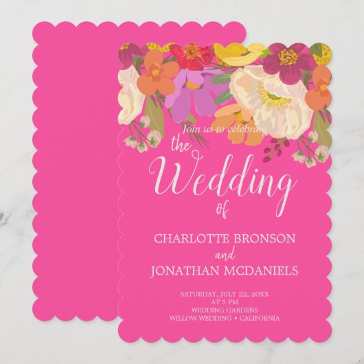 Kleurrijke zomer bloementuin bruiloft kaart (Voorkant / Achterkant)