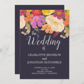 Kleurrijke zomer bloementuin bruiloft kaart (Voorkant / Achterkant)