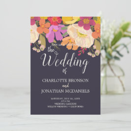 Kleurrijke zomer bloementuin bruiloft kaart