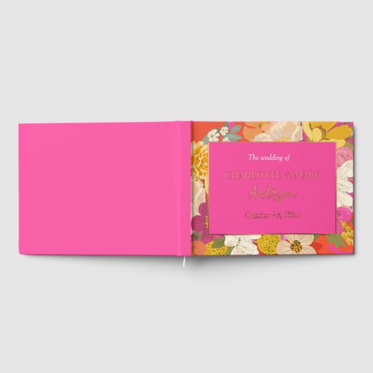 Kleurrijke zomer bloementuin roze bruiloft gastenboek (Volledig)