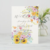 Kleurrijke zomer boeket bruiloft uitnodiging (Staand voorkant)