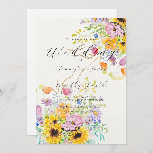 Kleurrijke zomer boeket bruiloft uitnodiging (Voorkant / Achterkant)