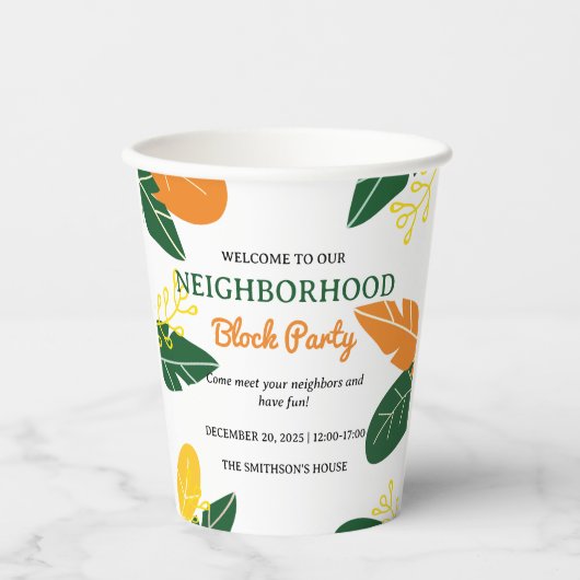 Kleurrijke Zomer Buurt Block Party Papieren Bekers (Voorkant)
