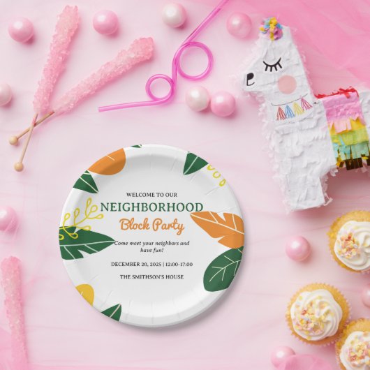 Kleurrijke Zomer Buurt Block Party Papieren Bordje (Feest)