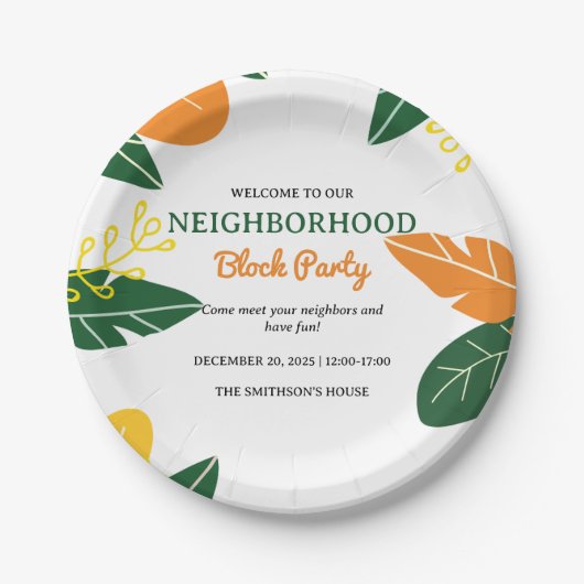 Kleurrijke Zomer Buurt Block Party Papieren Bordje (Voorkant)