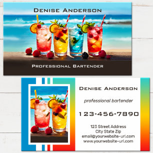 Kleurrijke Zomer Cocktail Strand Barman  Visitekaartje