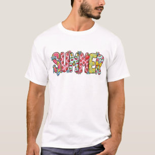 Kleurrijke Zomer Fruit Doodle Typografie Grafisch T-shirt
