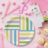 Kleurrijke zomer gestreepte blokken patroon papieren bordje (Feest)