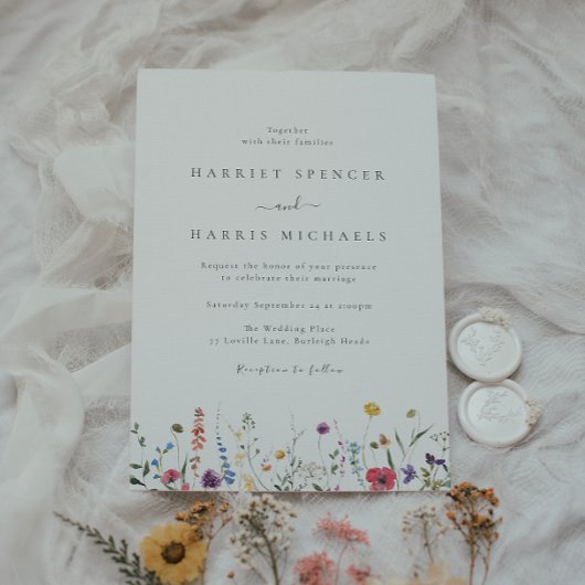 Kleurrijke zomer & lente Wildflowers bruiloft Kaart