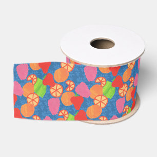 Kleurrijke zomer maakt patroon op diepblauw grosgrain lint