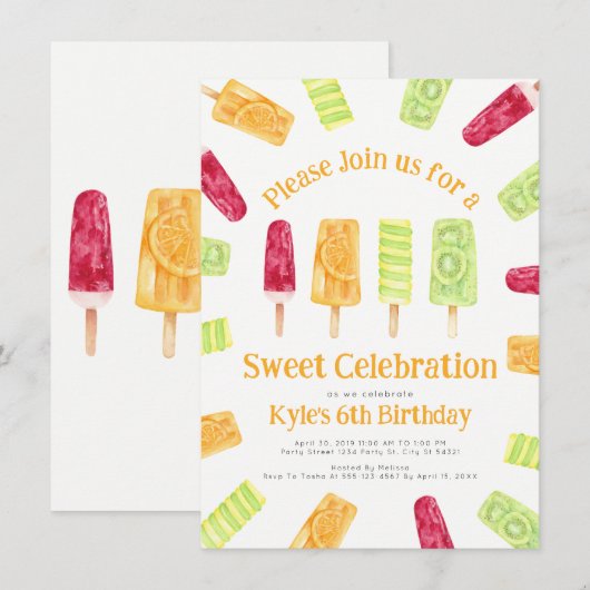 Kleurrijke Zomer Popsicle Party Uitnodigingen (Voorkant / Achterkant)
