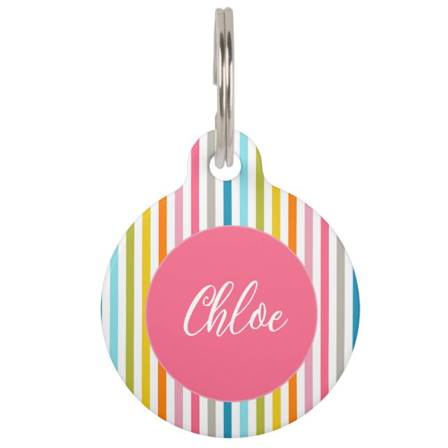 Kleurrijke zomer regenboog strepen huisdierpenning (Voorkant)