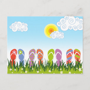Kleurrijke Zomer Slippers Pret In De Zon Tuin Briefkaart
