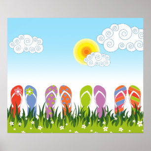Kleurrijke Zomer Slippers Pret In De Zon Tuin Poster