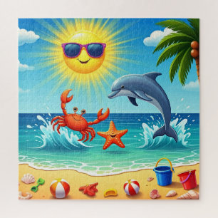 Kleurrijke Zomer Strand Krab Dolfijn Blauwe Hemel Legpuzzel