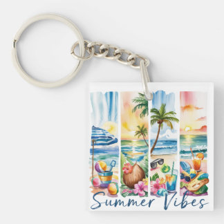 KLEURRIJKE ZOMER STRAND THEMA KWASTSTREKEN SLEUTELHANGER