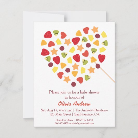 Kleurrijke zomer Tropical Fruit Baby shower Kaart (Voorkant)