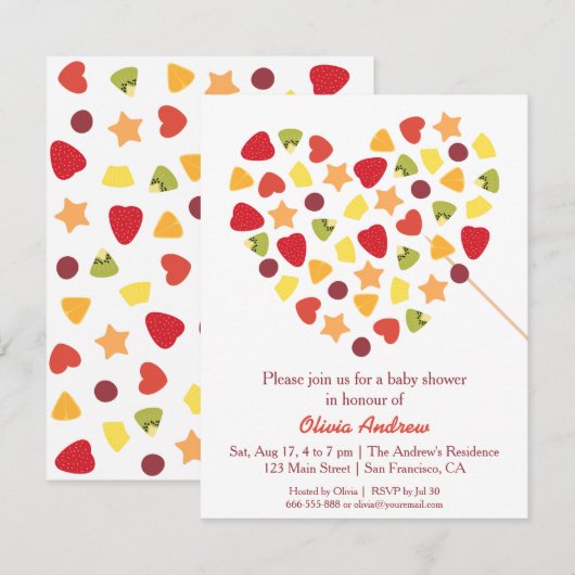 Kleurrijke zomer Tropical Fruit Baby shower Kaart (Voorkant / Achterkant)