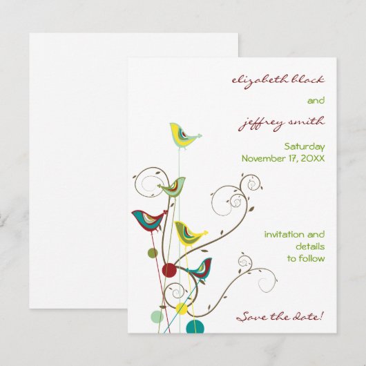 Kleurrijke Zomer Vogels Wervelt Huwelijk Save The  Aankondigingskaart (Voorkant / Achterkant)
