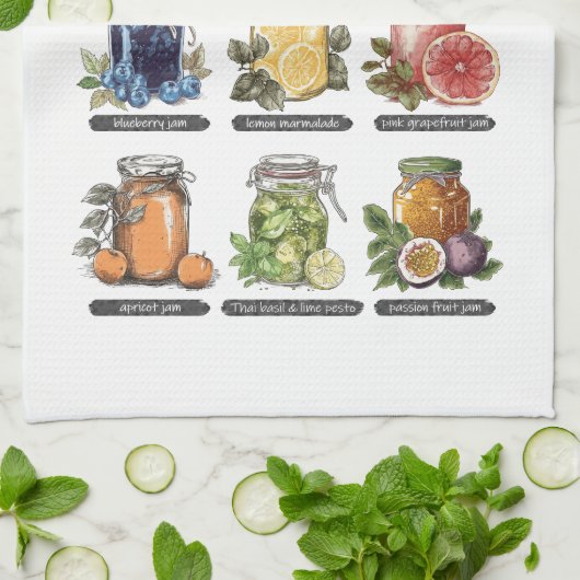 Kleurrijke Zomer Waterverf Fruit Jam Mason Jar Theedoek (Gevouwen)