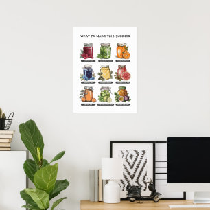 Kleurrijke Zomer Waterverf Mason Jar Voedsel Poste Poster
