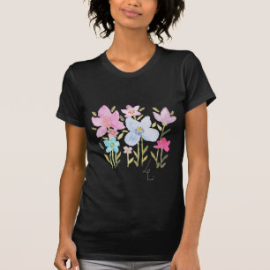 Kleurrijke zomer wilde bloemen monogram t-shirt