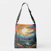 Kleurrijke zomer zonsondergang in een canyon crossbody tas (Achterkant)