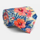 Kleurrijke Zomerbloemen Hibiscus Bloemenpatroon Stropdas (Opgerold)