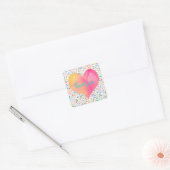 Kleurrijke zomerbloemen met roze hart dank u vierkante sticker (Envelop)