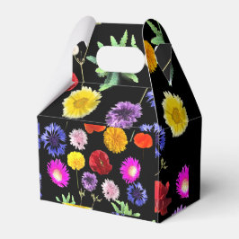 Kleurrijke zomerbloemen op zwarte achtergrond bedankdoosjes