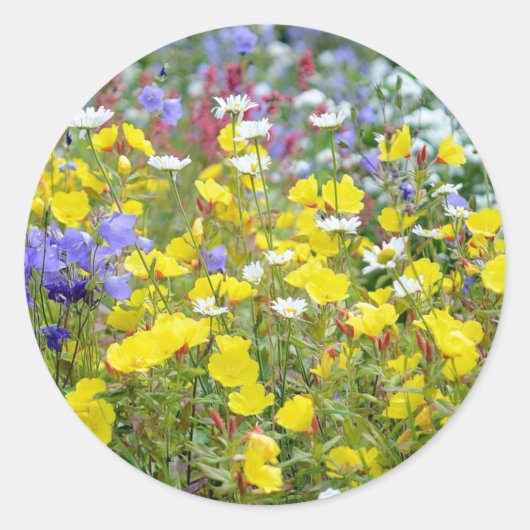 Kleurrijke zomerbloemen ronde sticker (Voorkant)