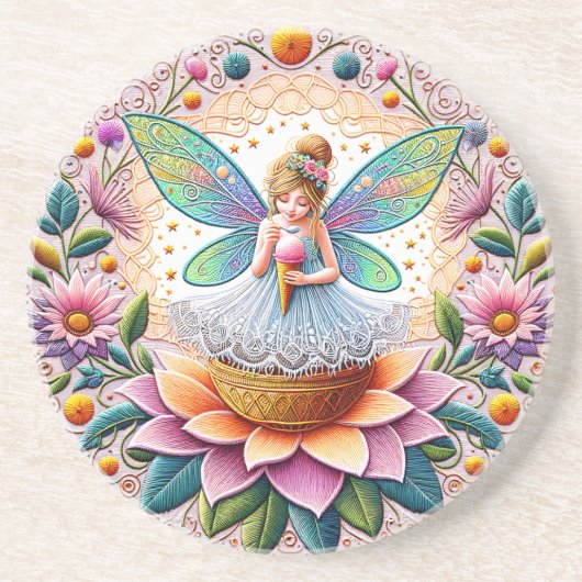 Kleurrijke zomerfeeënbloem en ijs zandsteen onderzetter (Voorkant)