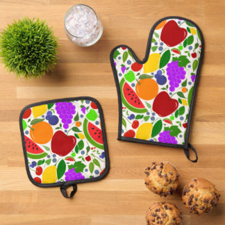 Kleurrijke Zomerfruit Ovenwant & Pannenlap Set