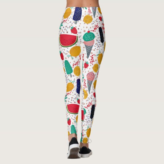 Kleurrijke zomerlevensmiddelen en bloemen collage leggings (Achterkant)