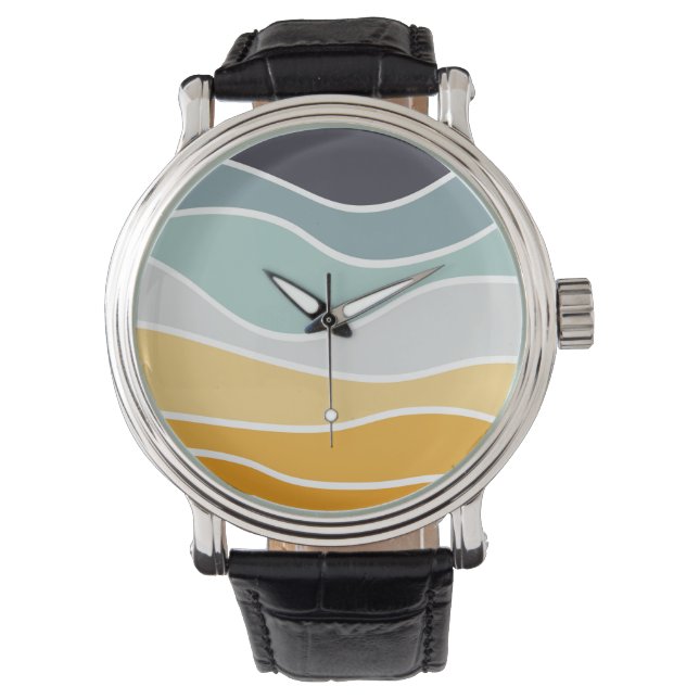 Kleurrijke zomerse retro stijl golven horloge (Voorkant)