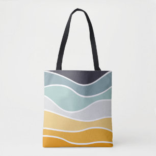 Kleurrijke zomerse retro stijl golven tote bag