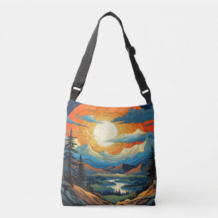 Kleurrijke zomersonsondergang in een canyon crossbody tas